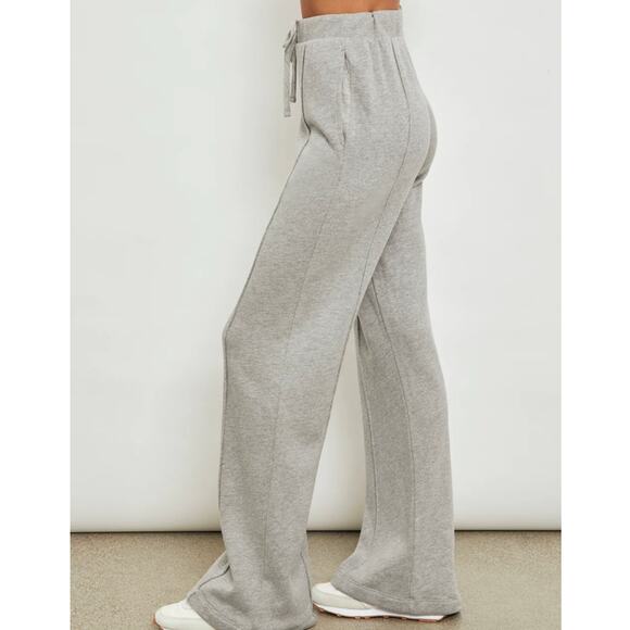 (L) NWT $168 Carbon38 Wide Leg Pintuck Sweatpant in French Terry Heather Grey - Picture 2 of 8